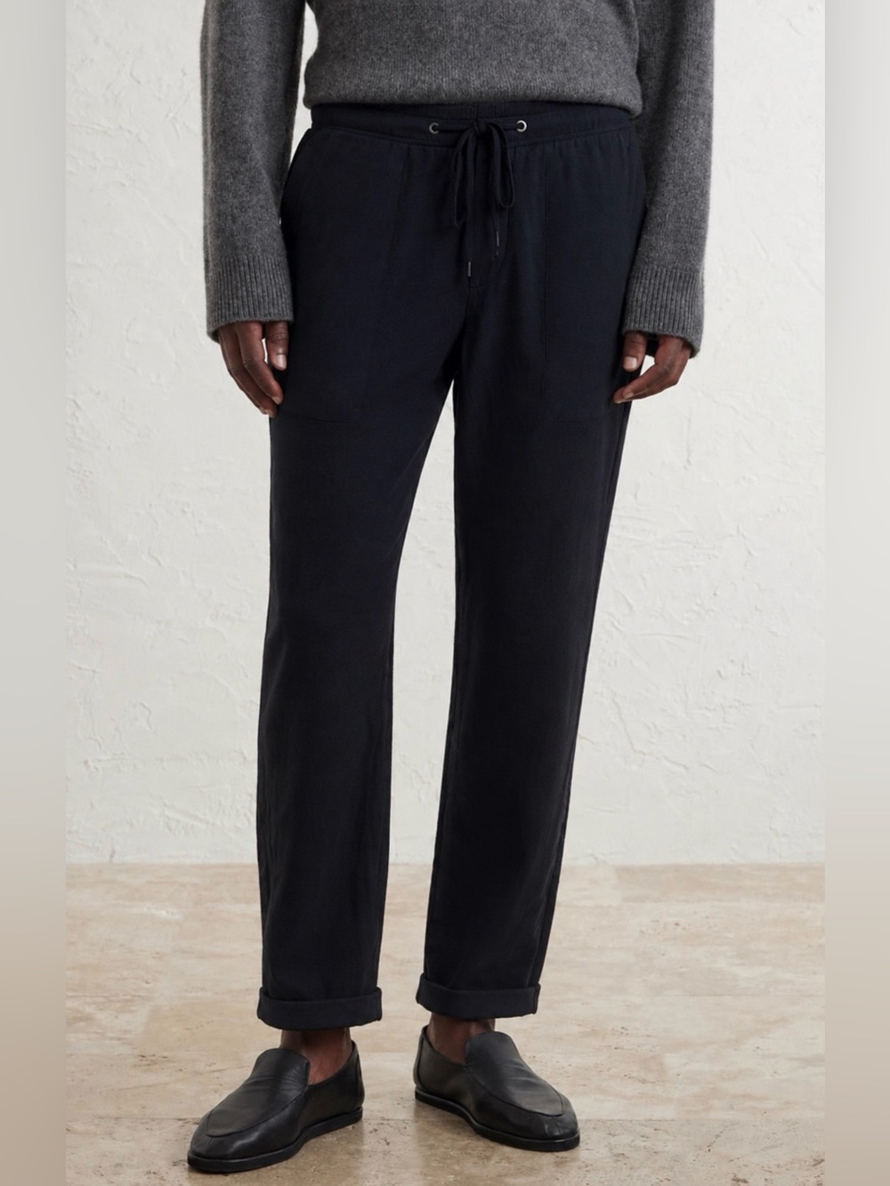 James Perse Black Slub Cotton Tapered Drawstring Jogger Pants Men’s Sz M Casual